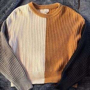 a new day Two-Tone Ribbed Crewneck Sweater in Cream, Brown & Black